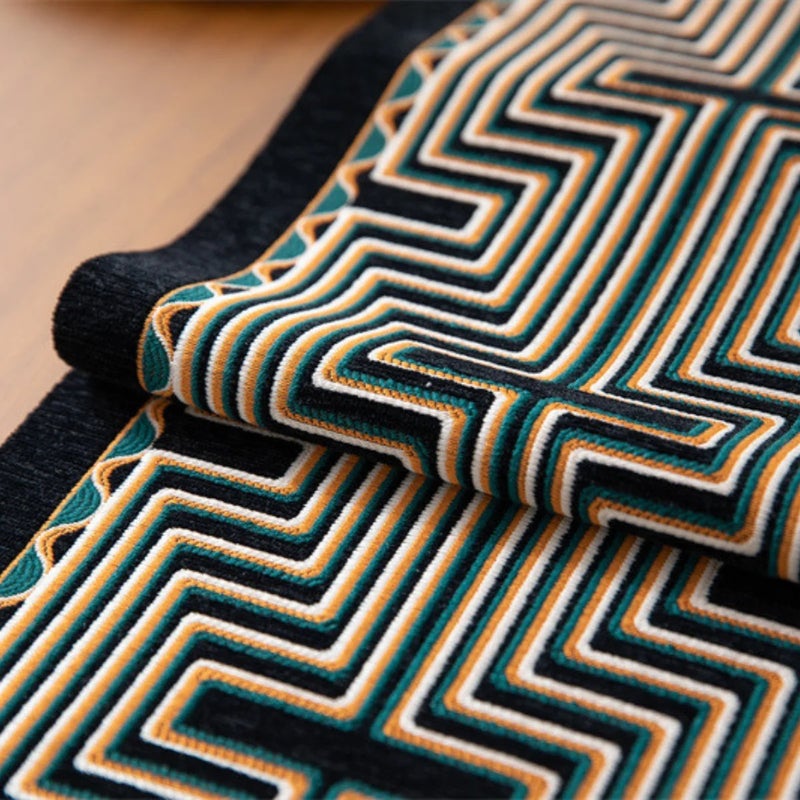 Bluejw Retro Geometric Lines High Quality Jacquard Table Runner Black Luxury Table Runner With Tassel - Image 4